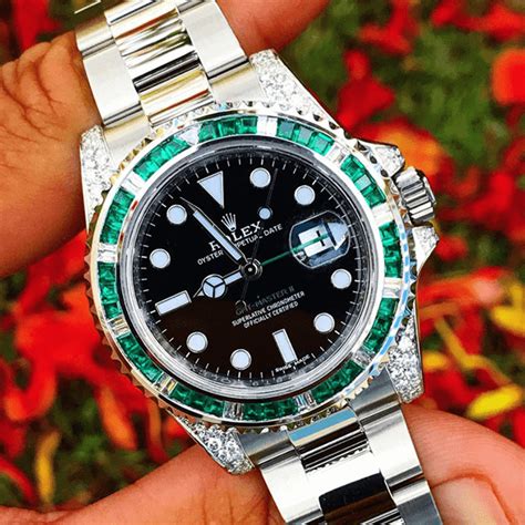 green diamond bezel rolex sub|Rolex submariner green case.